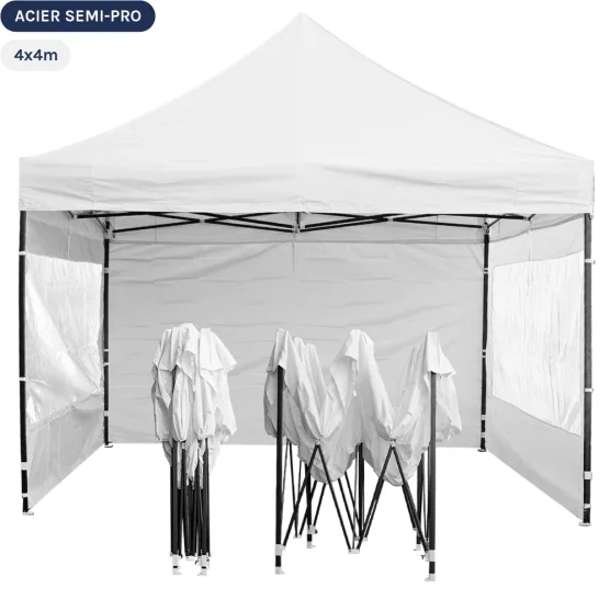 Tente Pliante Tonnelle Acier Semi Pro 4mx4m BLANC avec Pack Fenêtres Tente Pliante Tonnelle Acier Semi Pro 4mx4m BLANC avec Pack Fenêtres