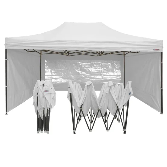 Tente Pliante Tonnelle Acier Semi Pro 3mx4,5m BLANC avec Pack Fenêtres