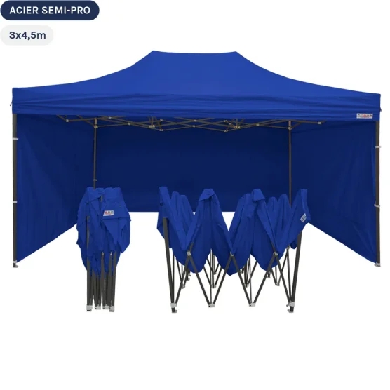 Tente Pliante Tonnelle Acier Semi Pro 3mx4,5m BLEU avec Pack 4 Côtés Tente Pliante Tonnelle Acier Semi Pro 3mx4,5m BLEU avec Pack 4 Côtés