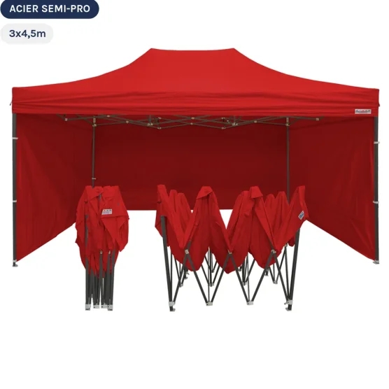 Tente Pliante Tonnelle Acier Semi Pro 3mx4,5m ROUGE avec Pack 4 Côtés Tente Pliante Tonnelle Acier Semi Pro 3mx4,5m ROUGE avec Pack 4 Côtés