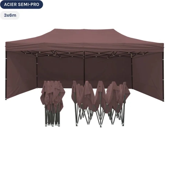 Tente Pliante Tonnelle Acier Semi Pro 3mx6m BRUN CACAO avec Pack 4 Côtés Tente Pliante Tonnelle Acier Semi Pro 3mx6m BRUN CACAO avec Pack 4 Côtés