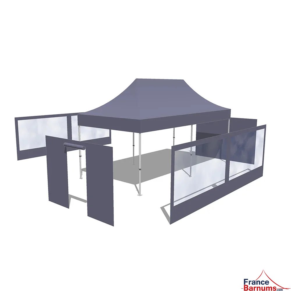 Tonnelle Pliante  Acier Semi Pro 3mx6m GRIS avec Pack Fenêtres Tonnelle Pliante  Acier Semi Pro 3mx6m GRIS avec Pack Fenêtres