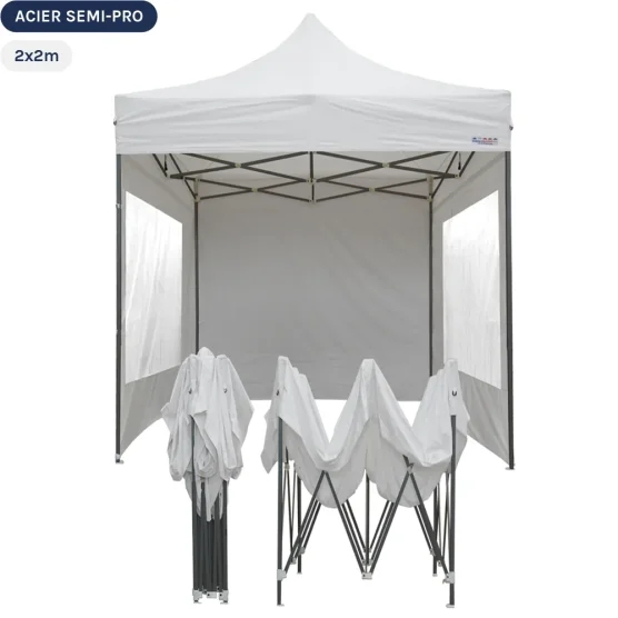 Tente Pliante Tonnelle Acier Semi Pro 2mx2m BLANC avec Pack Fenêtres Tente Pliante Tonnelle Acier Semi Pro 2mx2m BLANC avec Pack Fenêtres