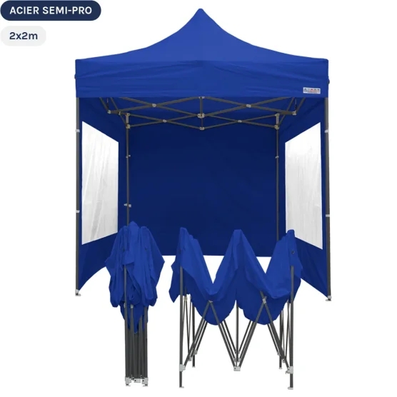 Tente Pliante Tonnelle Acier Semi Pro 2mx2m BLEU avec Pack Fenêtres Tente Pliante Tonnelle Acier Semi Pro 2mx2m BLEU avec Pack Fenêtres