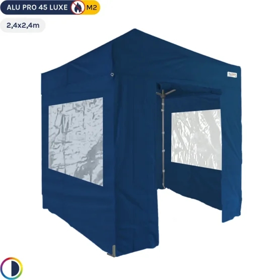 Tente pliante - Stand pliant Alu Pro 45 LUXE M2 2,4mx2,4m BLEU + Pack Fenêtres 380gr/m²