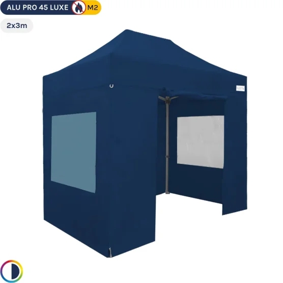 Tente pliante - Stand pliant Alu Pro 45 LUXE M2 2mx3m BLEU + Pack Fenêtres 380gr/m² Tente pliante - Stand pliant Alu Pro 45 LUXE M2 2mx3m BLEU + Pack Fenêtres 380gr/m²