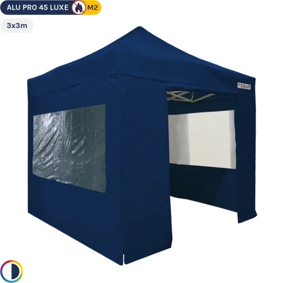 Tente pliante - Stand pliant Alu Pro 45 LUXE M2 3mx3m BLEU + Pack Fenêtres 380gr/m² Tente pliante - Stand pliant Alu Pro 45 LUXE M2 3mx3m BLEU + Pack Fenêtres 380gr/m²