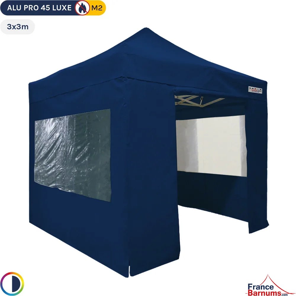 Tente pliante - Stand pliant Alu Pro 45 LUXE M2 3mx3m BLEU + Pack Fenêtres 380gr/m²