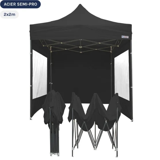 Tente Pliante Tonnelle Acier Semi Pro 2mx2m NOIR avec Pack Fenêtres Tente Pliante Tonnelle Acier Semi Pro 2mx2m NOIR avec Pack Fenêtres