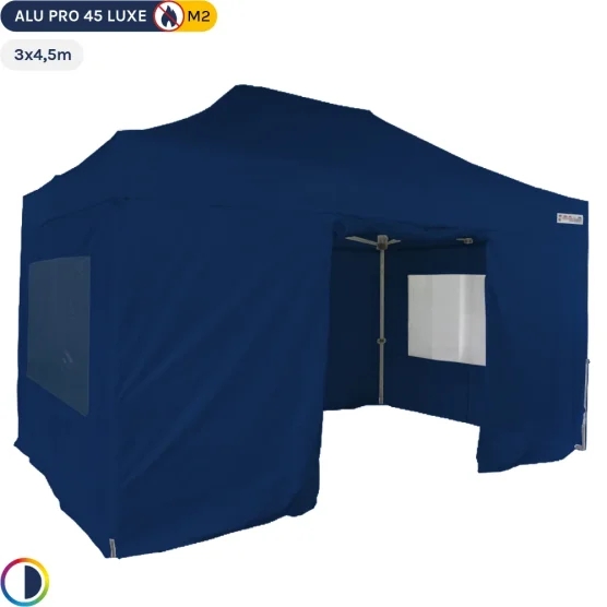 Tente pliante - Stand pliant Alu Pro 45 LUXE M2 3mx4,5m BLEU + Pack Fenêtres 380gr/m²