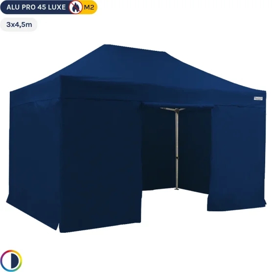 Tente pliante - Stand pliant Alu Pro 45 LUXE M2 3mx4,5m BLEU + Pack Côtés 380gr/m²