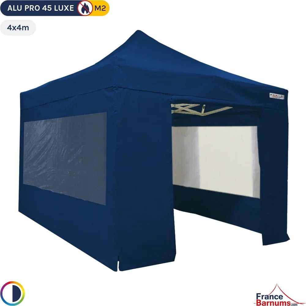 Tente pliant - Stand pliant Alu Pro 45 LUXE M2 4mx4m BLEU + Pack Fenêtres 380gr/m²