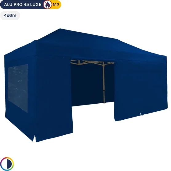 Tente pliante - Stand pliant Alu Pro 45 LUXE M2 4mx6m BLEU + Pack Fenêtres 380gr/m²