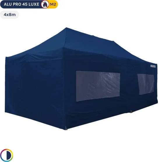 Tente pliante - Stand pliant Alu Pro 45 LUXE M2 4mx8m BLEU + Pack Fenêtres 380gr/m²
