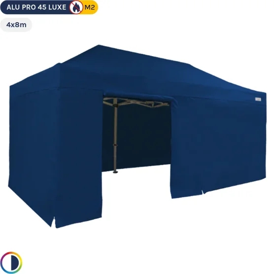 Tente pliante - Stand pliant Alu Pro 45 LUXE M2 4mx8m BLEU + Pack Côtés 380gr/m²
