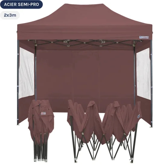 Tente Pliante Tonnelle Acier Semi Pro 2mx3m BRUN CACAO avec Pack Fenêtres