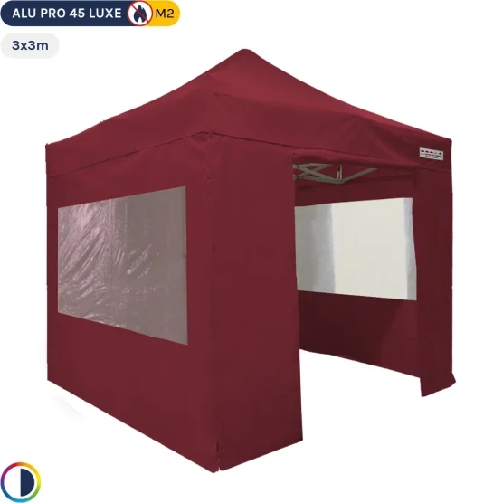 Tente pliante - Tente pliante Alu Pro 45 LUXE M2 3mx3m ROUGE BORDEAUX + Pack Fenêtres 380gr/m² normalisé résistance au feu M2 Tente pliante - Tente pliante Alu Pro 45 LUXE M2 3mx3m ROUGE BORDEAUX + Pack Fenêtres 380gr/m² normalisé résistance au feu M2