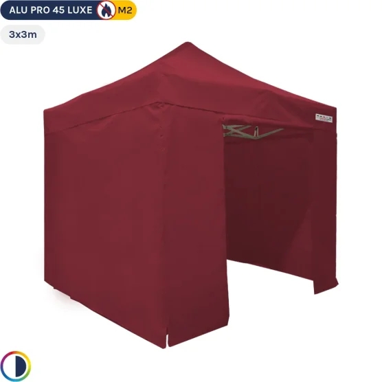 Tente pliante - Tente pliante Alu Pro 45 LUXE M2 3mx3m ROUGE BORDEAUX + Pack Côtés 380gr/m² ignifugé norme M2
