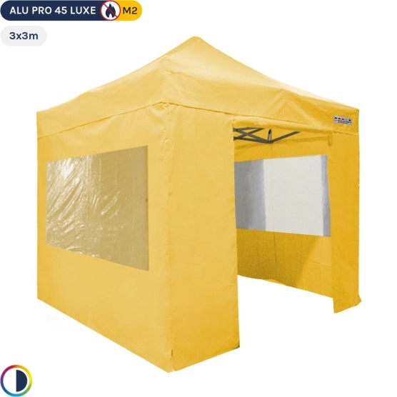 Tente pliante - Stand pliant Alu Pro 45 LUXE 3mx3m JAUNE + Pack Fenêtres 380gr/m² Tente pliante - Stand pliant Alu Pro 45 LUXE 3mx3m JAUNE + Pack Fenêtres 380gr/m²