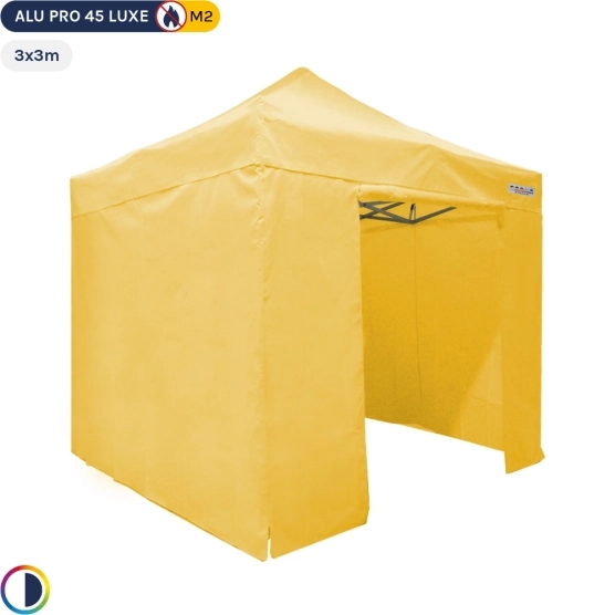 Tente pliante - Stand pliant Alu Pro 45 LUXE 3mx3m JAUNE + Pack Côtés 380gr/m² Tente pliante - Stand pliant Alu Pro 45 LUXE 3mx3m JAUNE + Pack Côtés 380gr/m²