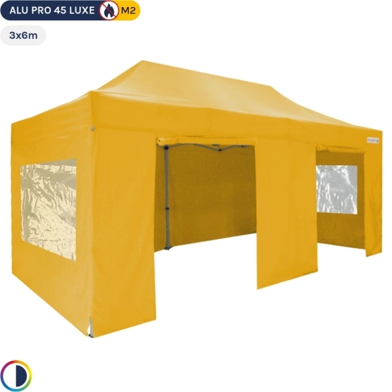Tente pliante Alu Pro 45 LUXE 3mx6m JAUNE + Pack Fenêtres 380gr/m²