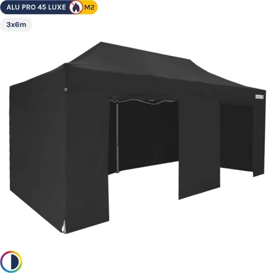 Tente pliante - Stand pliant Alu Pro 45 LUXE M2 3mx6m NOIR + Pack Côtés 380gr/m²