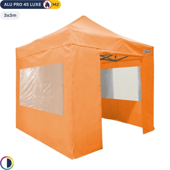 Tente pliante - Stand pliant Alu Pro 45 LUXE 3mx3m ORANGE + Pack Fenêtres 380gr/m²