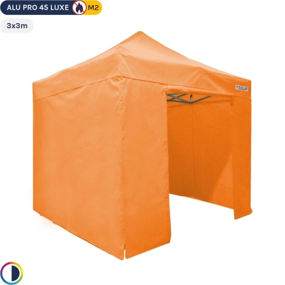 Tente pliante - Stand pliant Alu Pro 45 LUXE 3mx3m ORANGE + Pack Côtés 380gr/m²