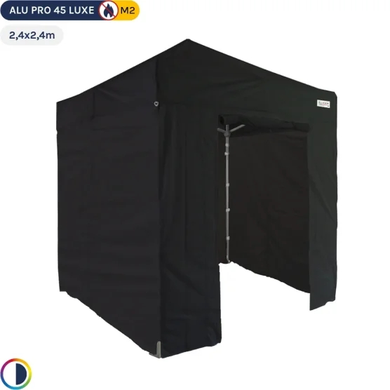 Tente pliante - Stand pliant Alu Pro 45 LUXE M2 2,4mx2,4m NOIR + Pack Côtés 380gr/m²