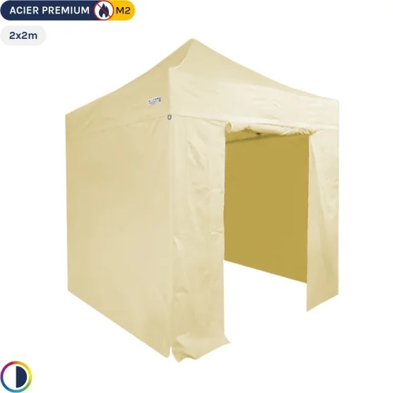 Tente Pliante - Stand Acier Premium M2 2x2m BEIGE + Pack Côtés 380gr/m²