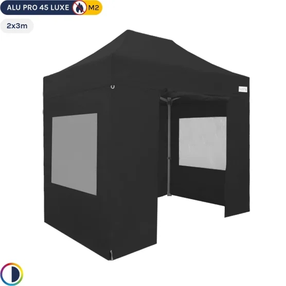 Tente pliante - Stand pliant Alu Pro 45 LUXE M2 2mx3m NOIR + Pack Fenêtres 380gr/m²