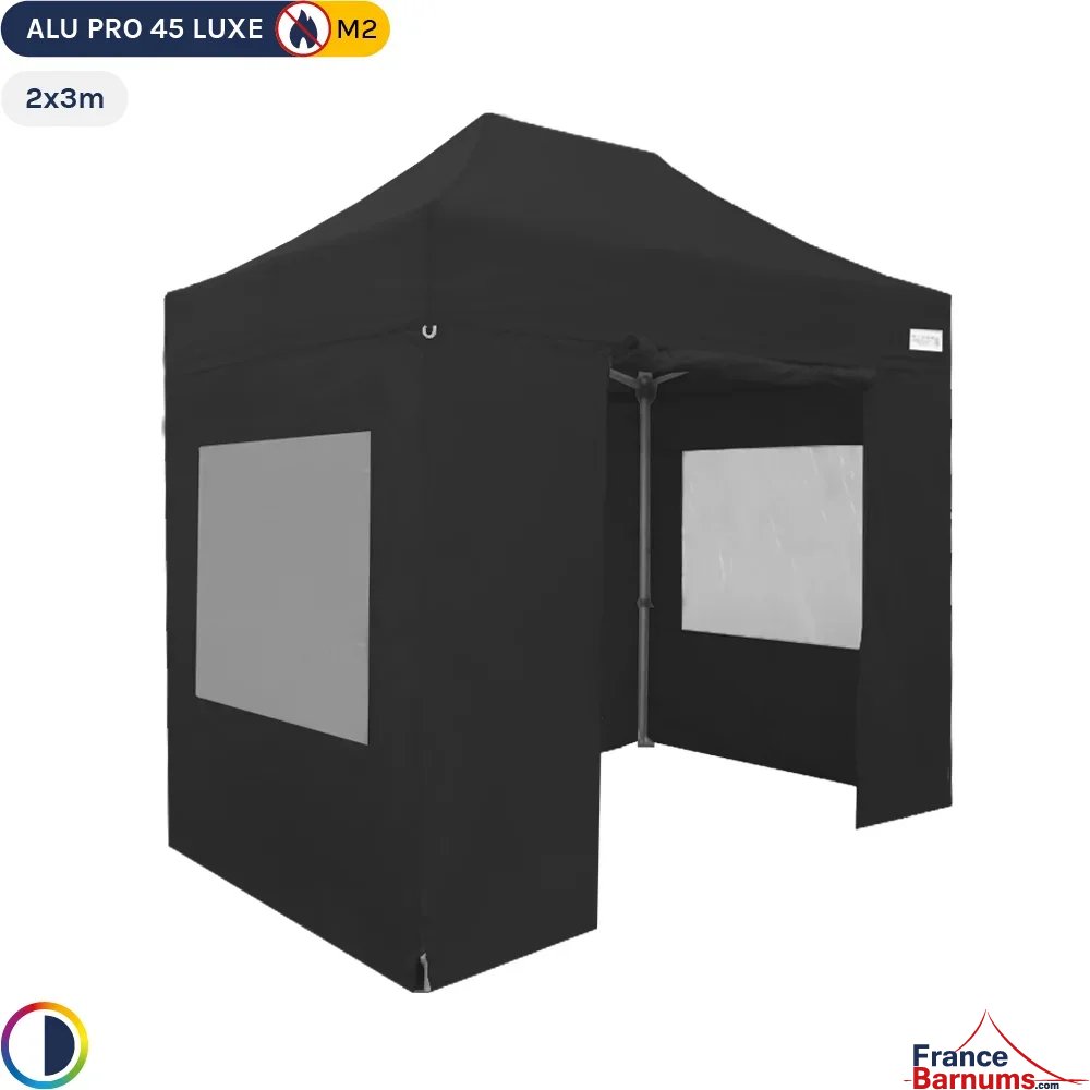 Tente pliante - Stand pliant Alu Pro 45 LUXE M2 2mx3m NOIR + Pack Fenêtres 380gr/m²