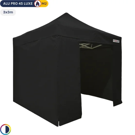 Tente pliante - Stand pliant Alu Pro 45 LUXE M2 3mx3m NOIR + Pack Côtés 380gr/m²