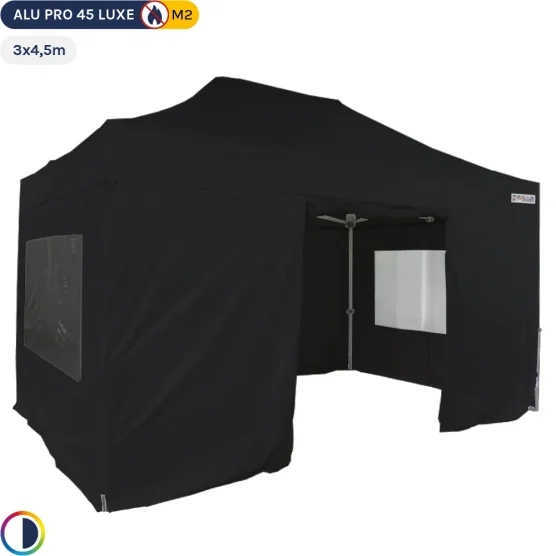 Tente pliante - Stand pliant Alu Pro 45 LUXE M2 3mx4,5m NOIR + Pack Fenêtres 380gr/m² Tente pliante - Stand pliant Alu Pro 45 LUXE M2 3mx4,5m NOIR + Pack Fenêtres 380gr/m²