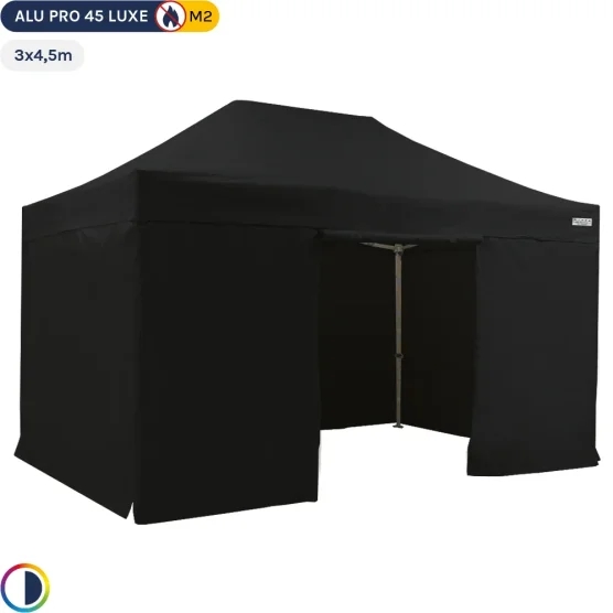 Tente pliante - Stand pliant Alu Pro 45 LUXE M2 3mx4,5m NOIR + Pack Côtés 380gr/m² Tente pliante - Stand pliant Alu Pro 45 LUXE M2 3mx4,5m NOIR + Pack Côtés 380gr/m²