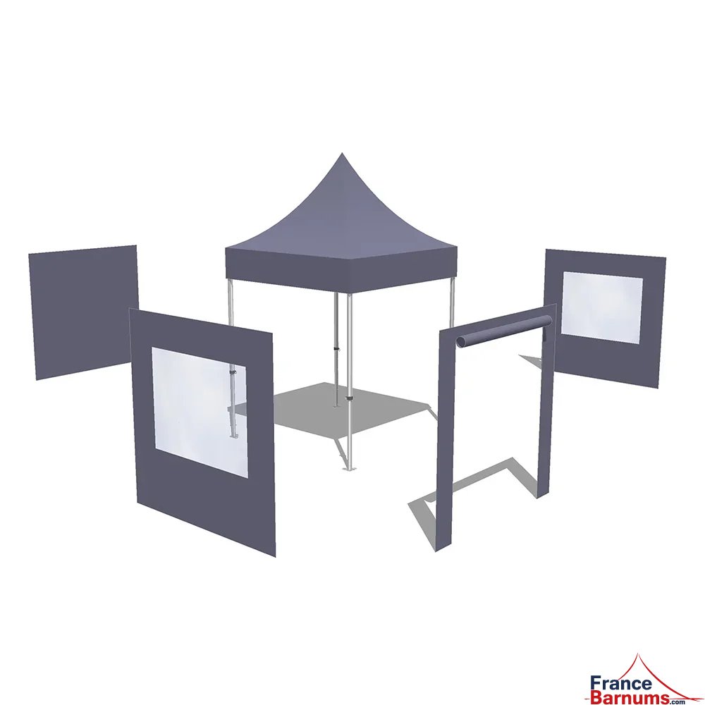 Tonnelle Pliante - Stand Acier Premium M2 2x2m BLEU + Pack Fenêtres 380gr/m²