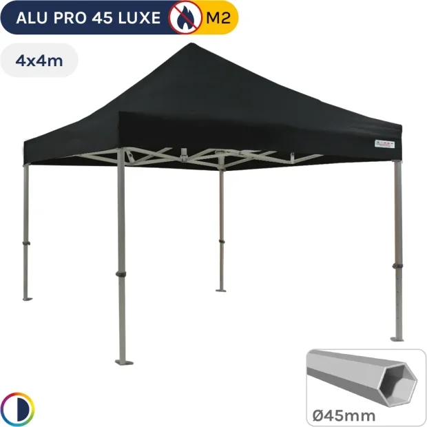 Barnum pliant - Tente pliante Alu Pro 45 LUXE M2 4mx4m NOIR 380gr/m²