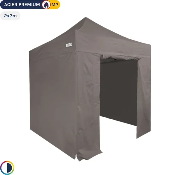 Tente Pliante - Stand Acier Premium M2 2x2m TAUPE + Pack Côtés 380gr/m²