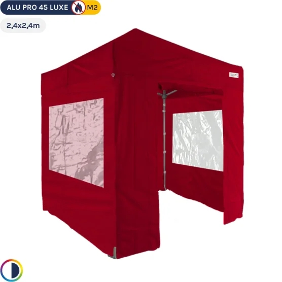 Tente pliante - Stand pliant Alu Pro 45 LUXE M2 2,4mx2,4m ROUGE + Pack Fenêtres 380gr/m²