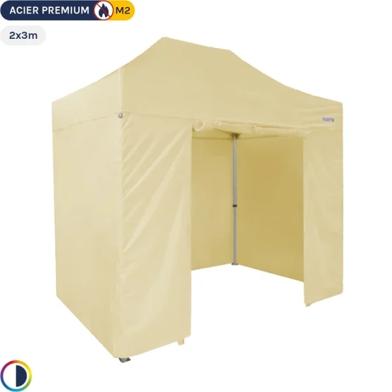 Tente Pliante - Stand Acier Premium M2 2x3m BEIGE + Pack Côtés 380gr/m²