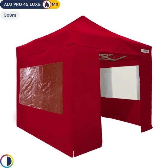 Tente pliante - Stand pliant Alu Pro 45 LUXE M2 3mx3m ROUGE + Pack Fenêtres 380gr/m²
