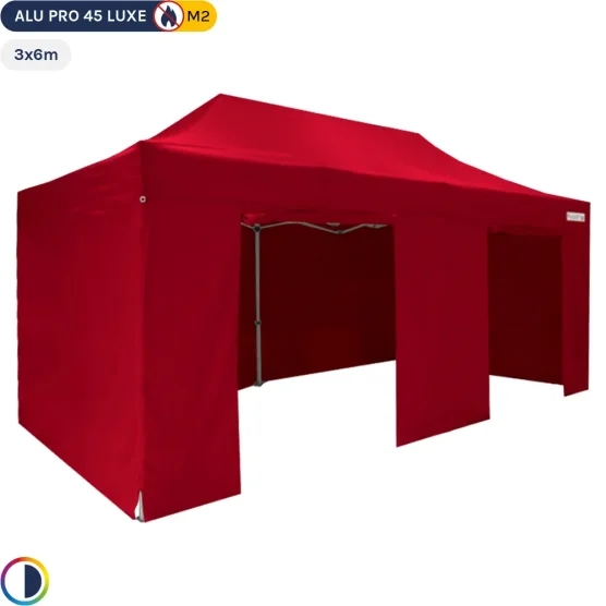 Tente pliante - Stand pliant Alu Pro 45 LUXE M2 3mx6m ROUGE + Pack Côtés 380gr/m²