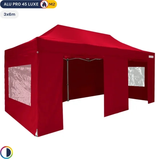 Tente pliante - Stand pliant Alu Pro 45 LUXE M2 3mx6m ROUGE + Pack Fenêtres 380gr/m² Tente pliante - Stand pliant Alu Pro 45 LUXE M2 3mx6m ROUGE + Pack Fenêtres 380gr/m²