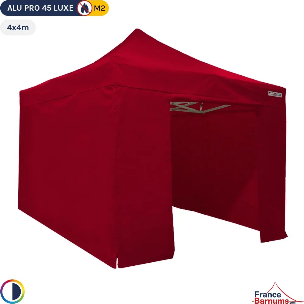 Tente pliante - Stand pliant Alu Pro 45 LUXE M2 4mx4m ROUGE+ Pack Côtés 380gr/m²