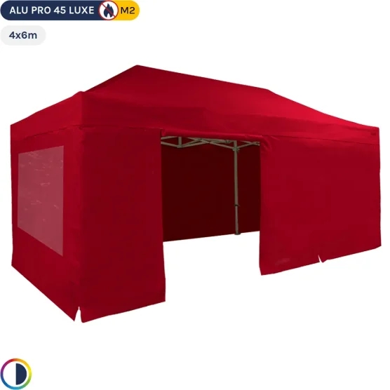 Tente pliante - Stand pliant Alu Pro 45 LUXE M2 4mx6m ROUGE + Pack Fenêtres 380gr/m²