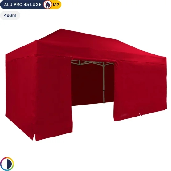 Tente pliante - Stand pliant Alu Pro 45 LUXE M2 4mx6m ROUGE + Pack Côtés 380gr/m²