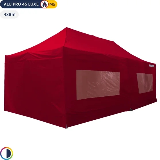 Tente pliante - Stand pliant Alu Pro 45 LUXE M2 4mx8m ROUGE + Pack Fenêtres 380gr/m²