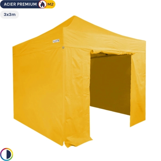Tente Pliante - Stand Acier Premium 3x3m JAUNE + Pack Côtés 380gr/m² Tente Pliante - Stand Acier Premium 3x3m JAUNE + Pack Côtés 380gr/m²
