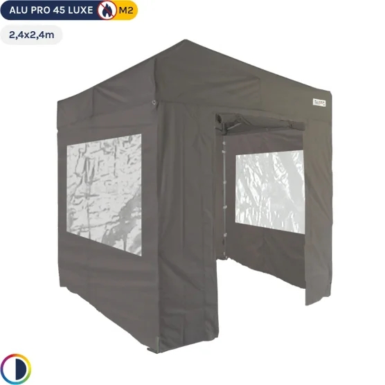Tente pliante - Stand pliant Alu Pro 45 LUXE M2 2,4mx2,4m TAUPE + Pack Fenêtres 380gr/m²