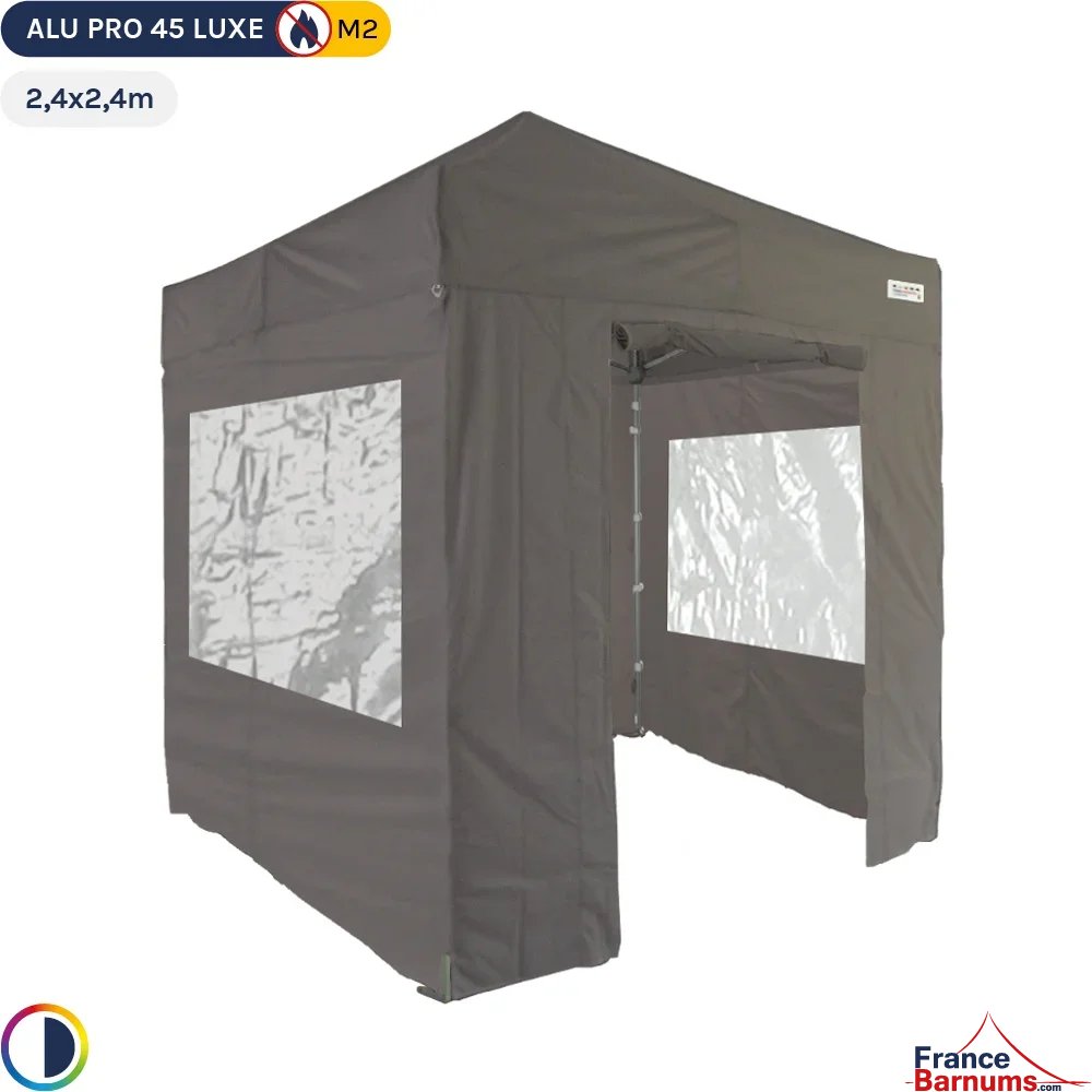 Tente pliante - Stand pliant Alu Pro 45 LUXE M2 2,4mx2,4m TAUPE + Pack Fenêtres 380gr/m²